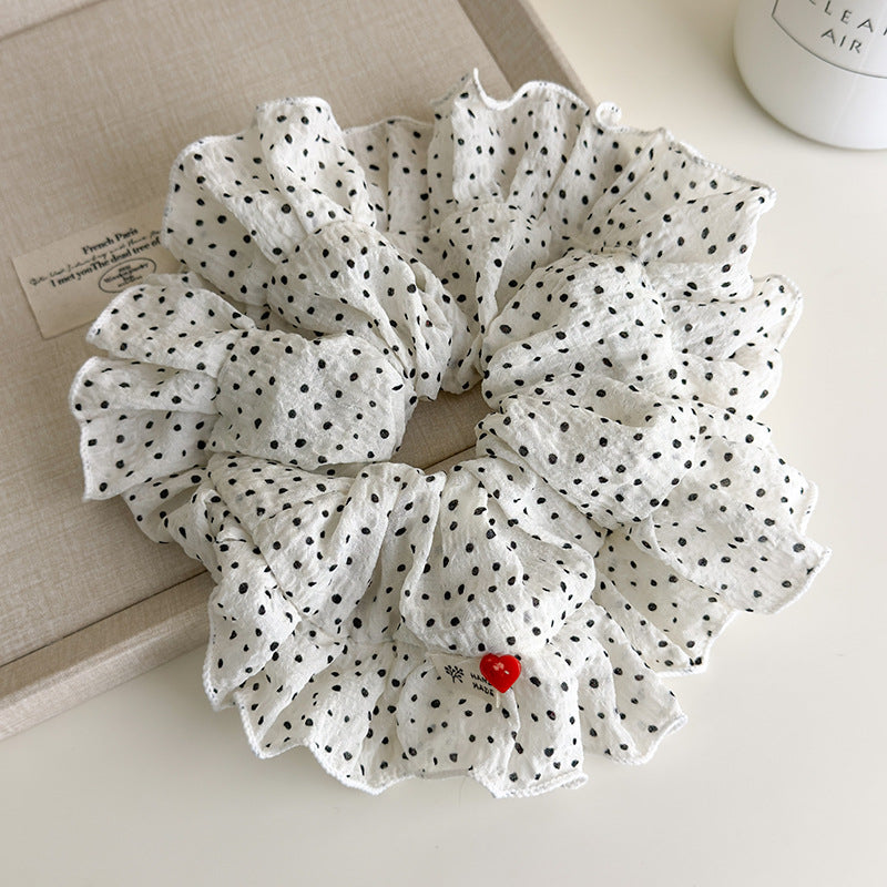 E廠-韓系慵懶風波點荷花邊大腸髮圈女高級感扎頭髮超大號百搭頭繩髮圈「27038」25.06-1