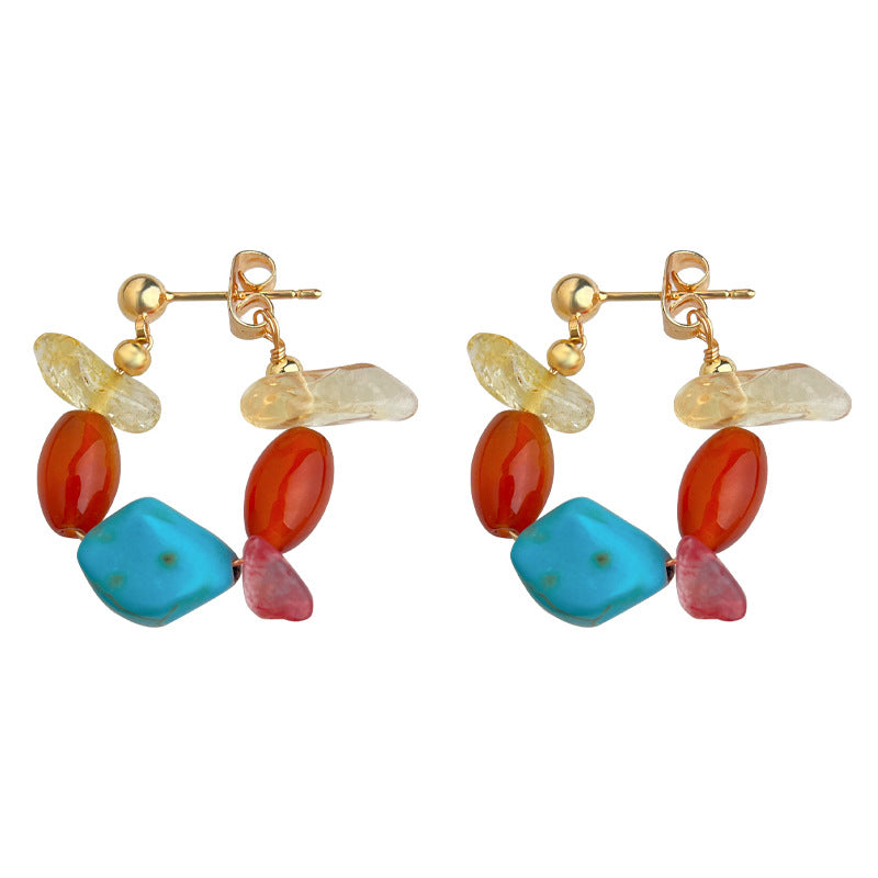 A廠-天然石紅瑪瑙手工藝設計感手工耳環民族風新款耳飾工廠飾品批發「S17」25.10-3