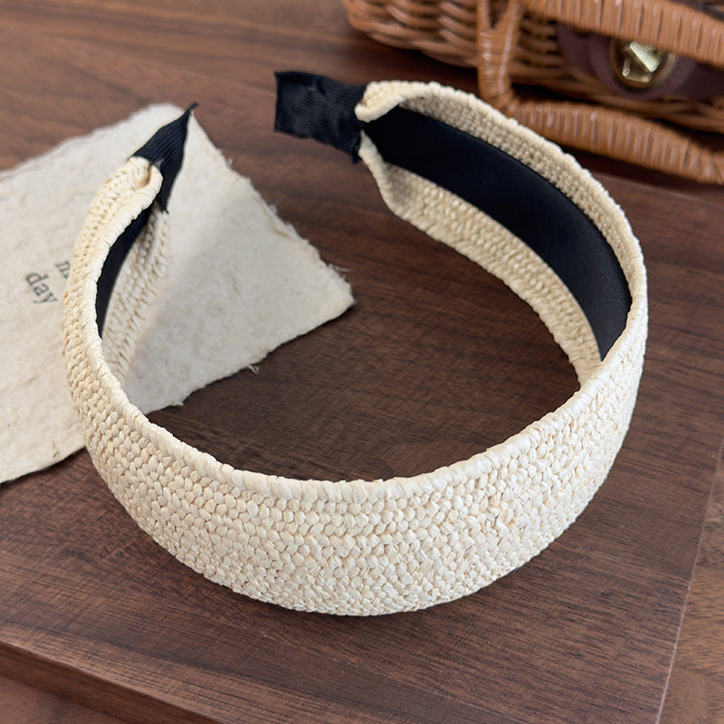 E廠-復古老錢風草編寬邊髮箍女高級感日常外戴頭箍高顱頂度假髮捆頭飾「26926」25.05-3