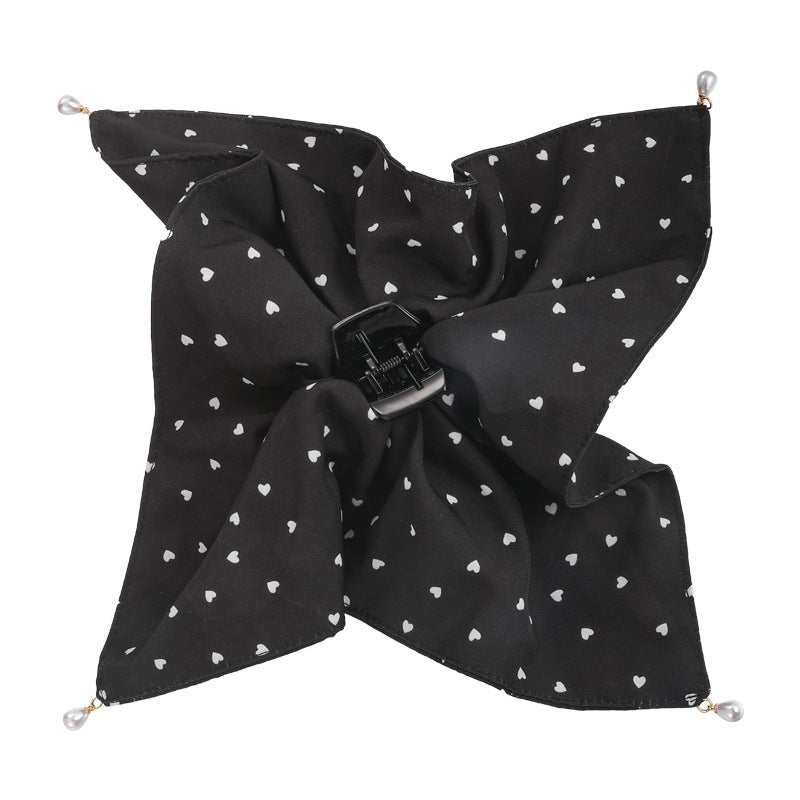 E廠-愛心波點吊珠抓夾女大號方巾馬尾夾優雅氣質後腦勺髮夾子半扎髮飾「27100」25.06-3