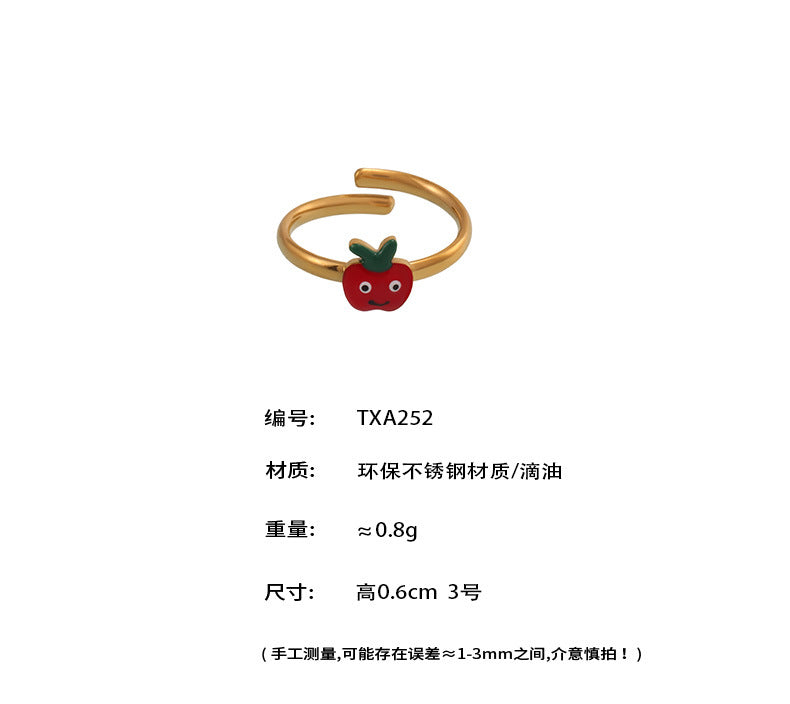 B廠-不鏽鋼滴油可愛紅蘋果童趣項鍊手鍊耳釘戒指兒童飾品套裝女「TXP252」25.05-1