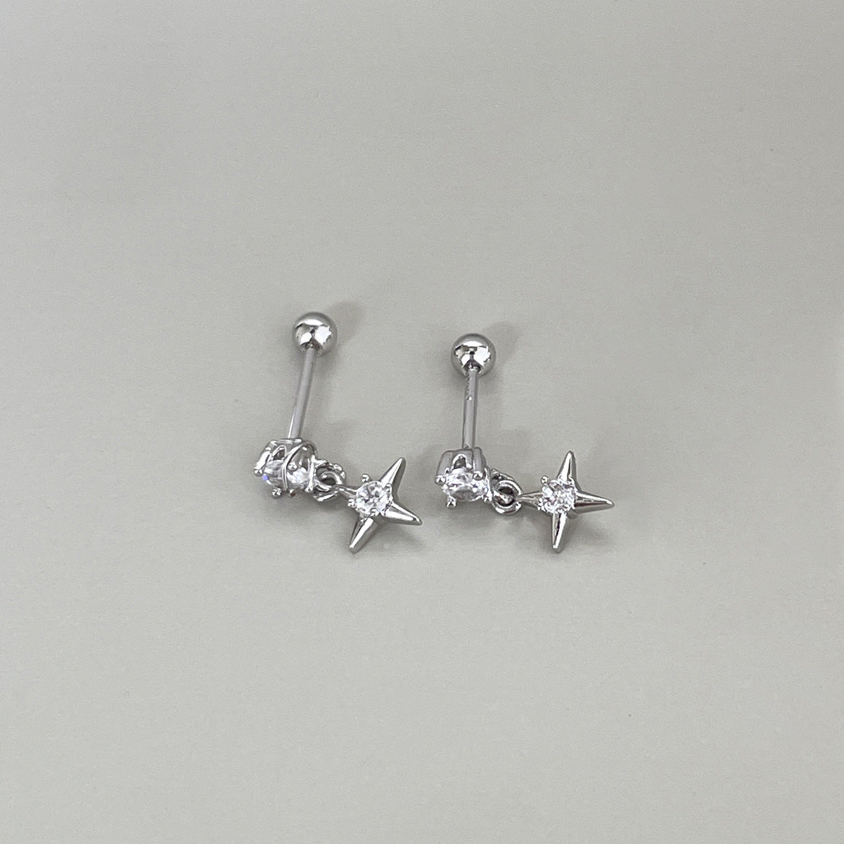 C廠-925銀針四芒星耳環女小眾設計百搭鋯石耳圈高級感個性疊戴風耳飾「EH-3972」25.10-5