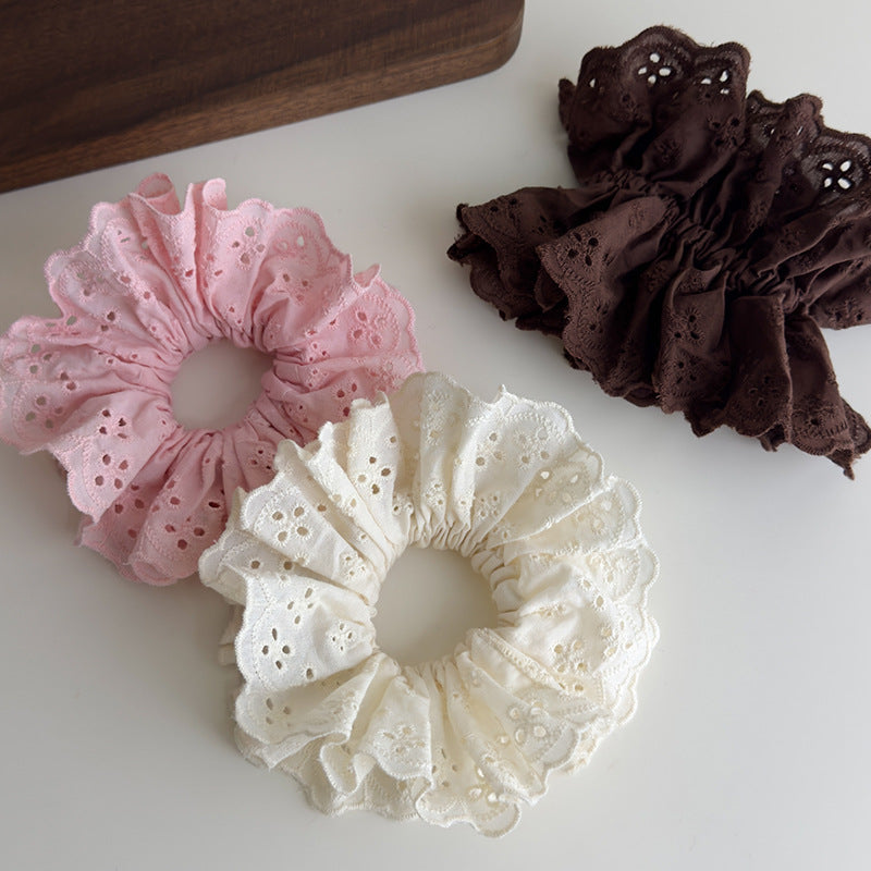 E廠-趙露思同款白色紅色蕾絲大腸髮圈女韓系高級感頭繩頭花髮飾頭飾「27091」25.06-3