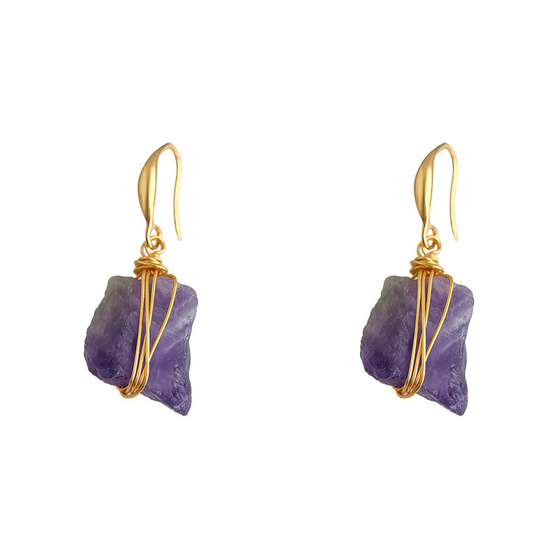 A廠-紫晶石天然石碎石耳環清冷感時尚高級感新中式手工耳飾「6892」25.10-2