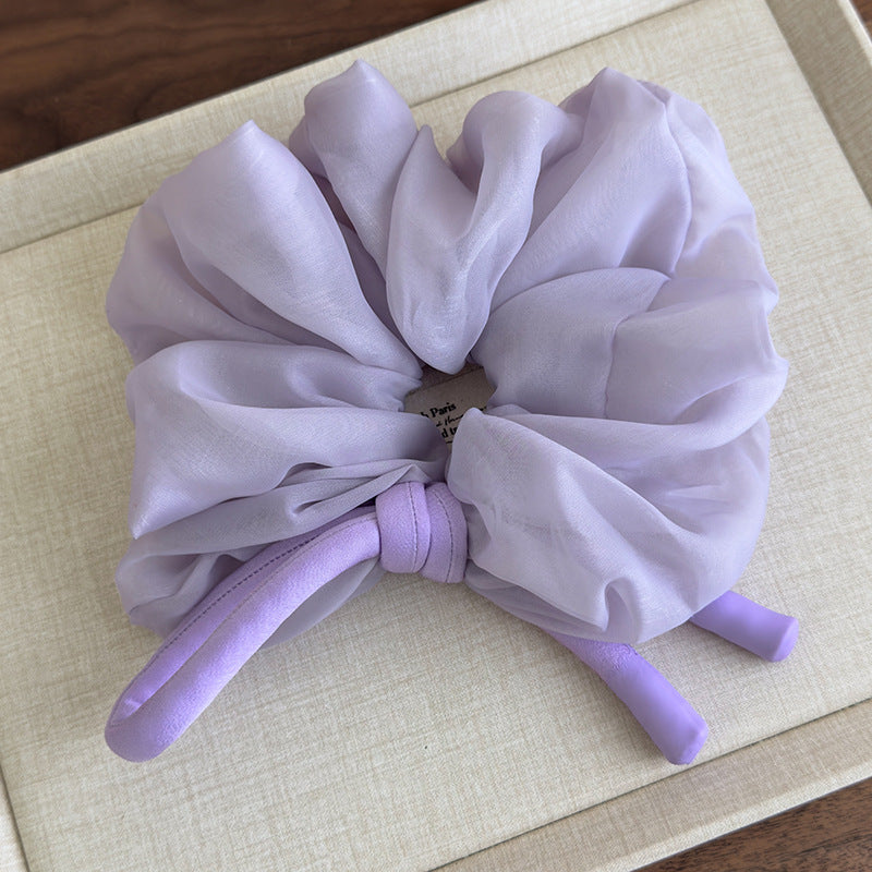 E廠-韓國少女雪紡蓬松大腸髮圈2025新款高級甜美蝴蝶結頭繩扎馬尾髮飾「27102」25.06-3