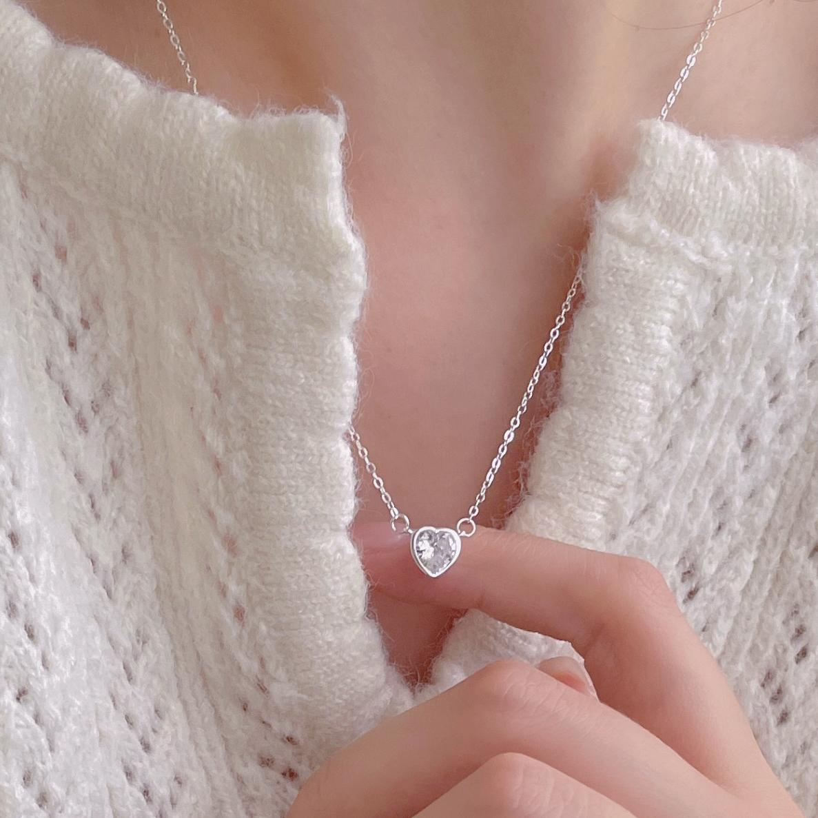 F廠-韓國韓版925純銀愛心鋯石項鍊簡約氣質ins百搭小紅書項鍊「B1357」25.05-1