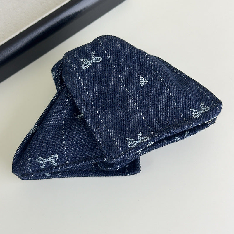 E廠-韓系牛仔蝴蝶結三角抓夾飽滿後腦勺盤髮夾夏日氛圍感髮量多鯊魚夾「27126」25.06-4