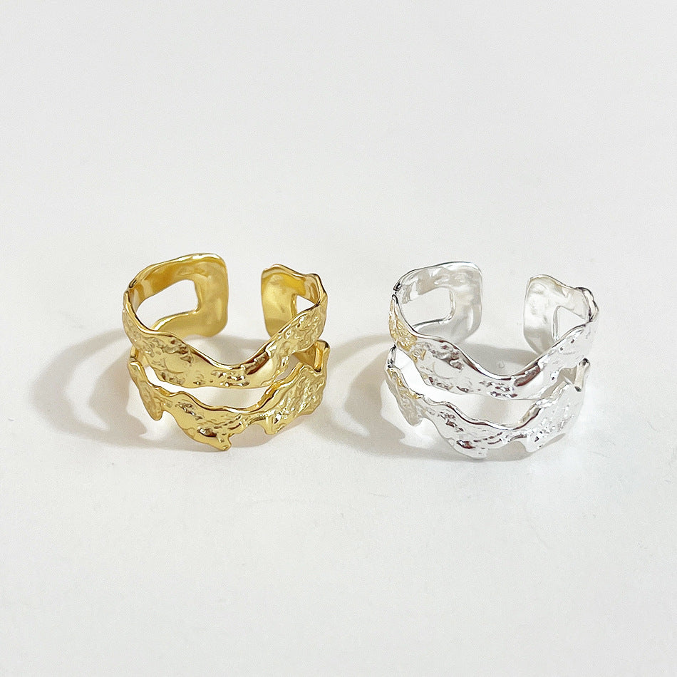 F廠-韓國東大門ins不規則褶皺雙層肌理S925純銀戒指女銀指環 批發「J1479」25.05-3