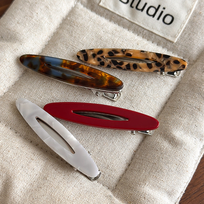 E廠-韓國醋酸鏤空橢圓水滴髮夾女氣質髮卡鴨嘴夾子側邊瀏海夾碎髮bb夾「27428」25.09-1