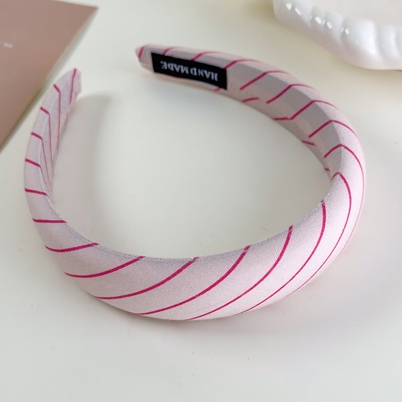 E廠-芭蕾粉~甜美紅色波點斜條紋海綿寬髮箍高級感頭箍氣質高顱頂髮卡「26884」25.05-1