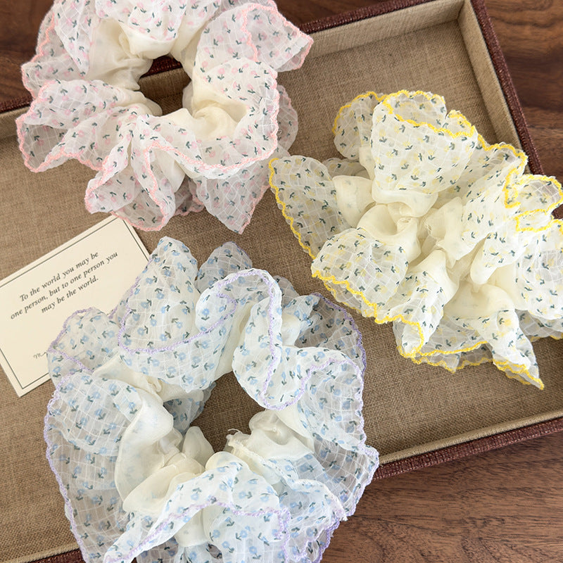 E廠-彩虹泡泡 繡球碎花髮圈高級感法式溫柔大腸圈頭繩髮飾低馬尾髮飾「26937」25.05-3