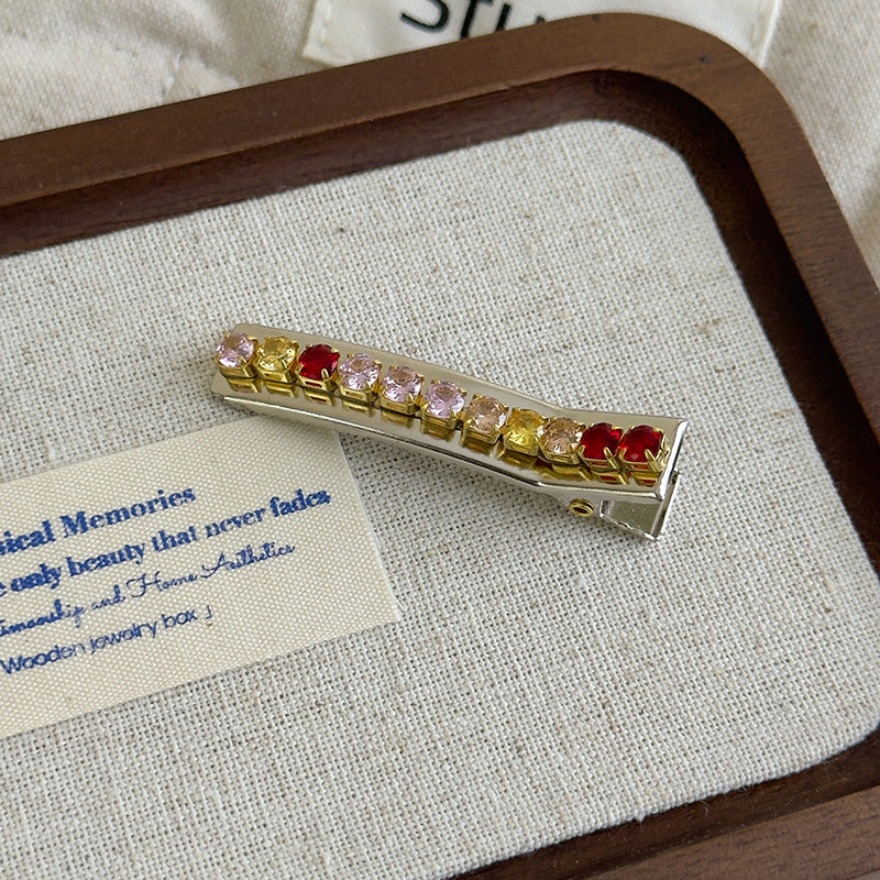 E廠-韓國ins彩色多巴胺水晶髮夾側邊瀏海碎髮一字鴨嘴夾網紅髮夾髮飾「27117」25.06-4