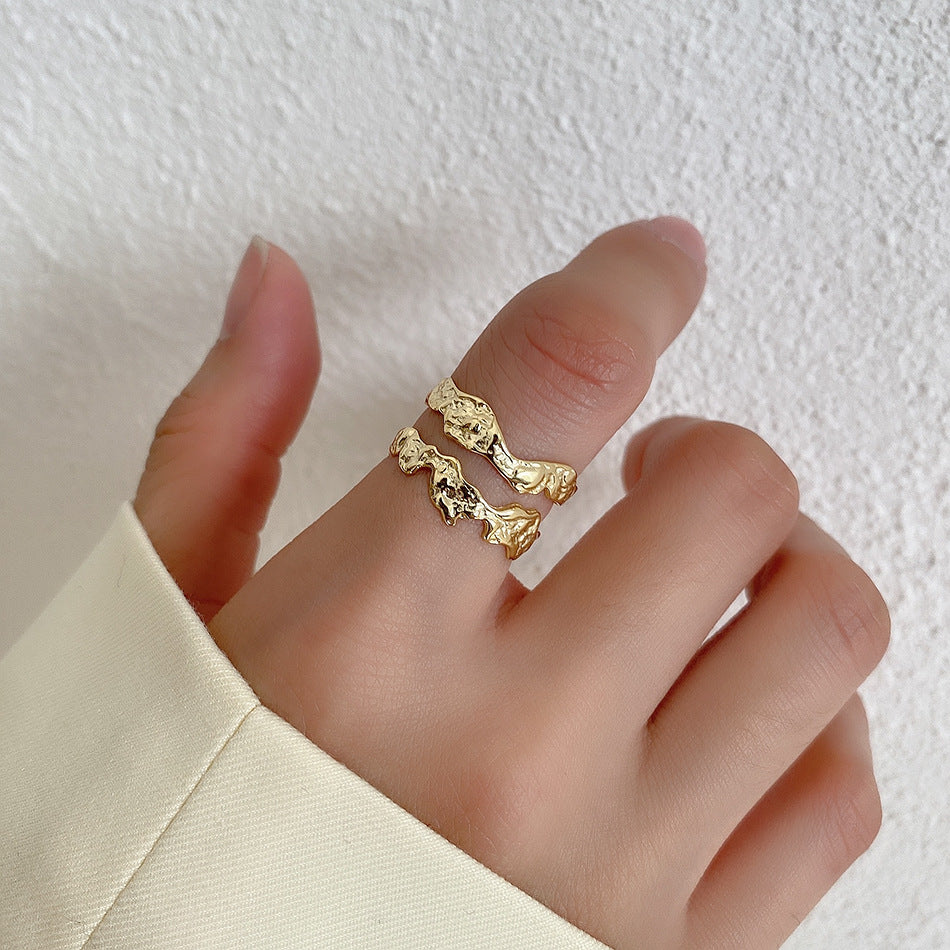 F廠-韓國東大門ins不規則褶皺雙層肌理S925純銀戒指女銀指環 批發「J1479」25.05-3