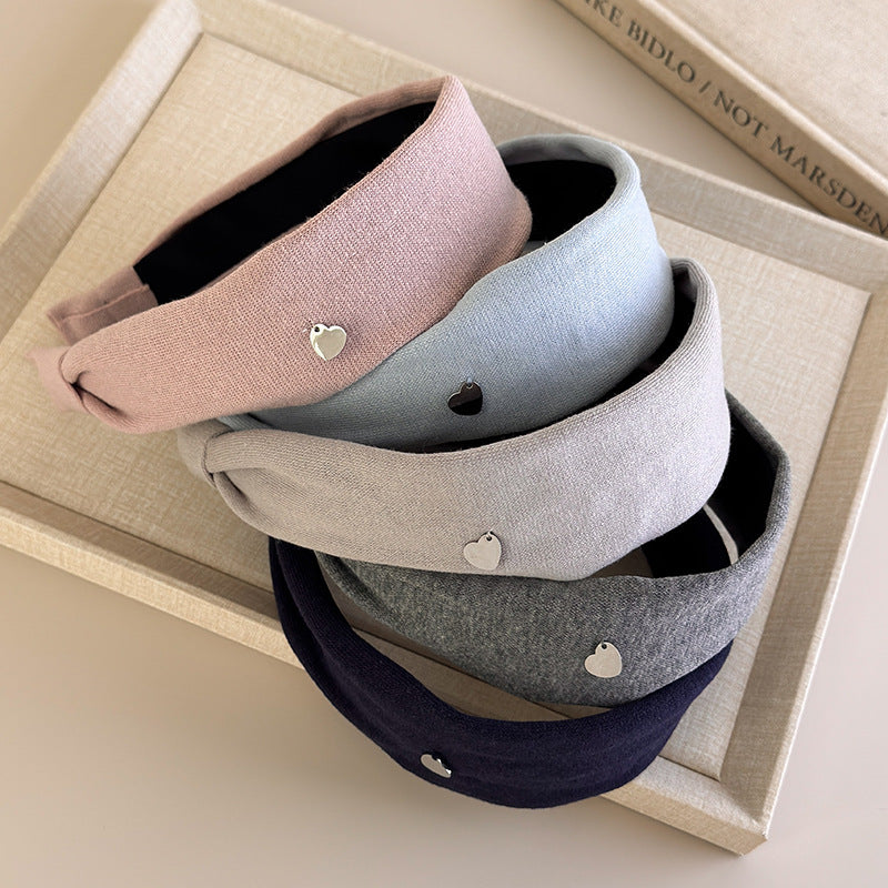 E廠-復古甜心!純色棉質愛心加寬髮箍高顱頂頭箍壓髮髮卡洋氣外戴髮飾「27356」25.08-4