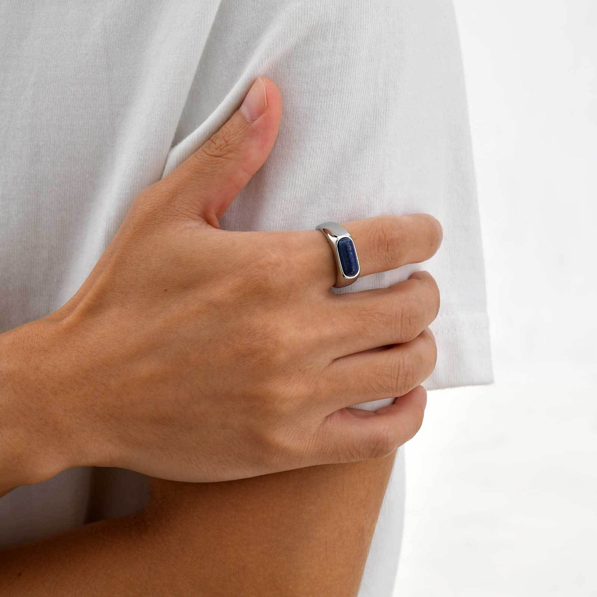 G廠-鈦鋼飾品 歐美時尚男士指環不鏽鋼全光橢圓蛋面青金石戒指「RC-786」25.07-3