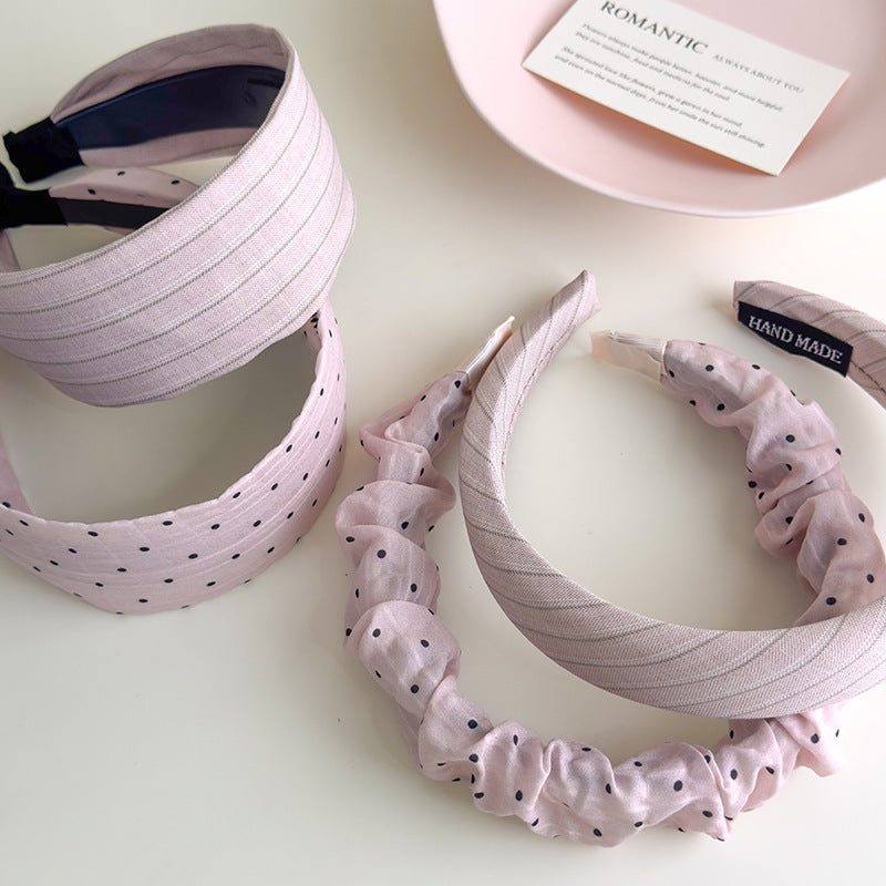 E廠-甜美粉色系波點褶皺寬邊髮箍女洗臉壓髮頭箍少女心溫柔髮捆髮飾夏「27177」25.07-1