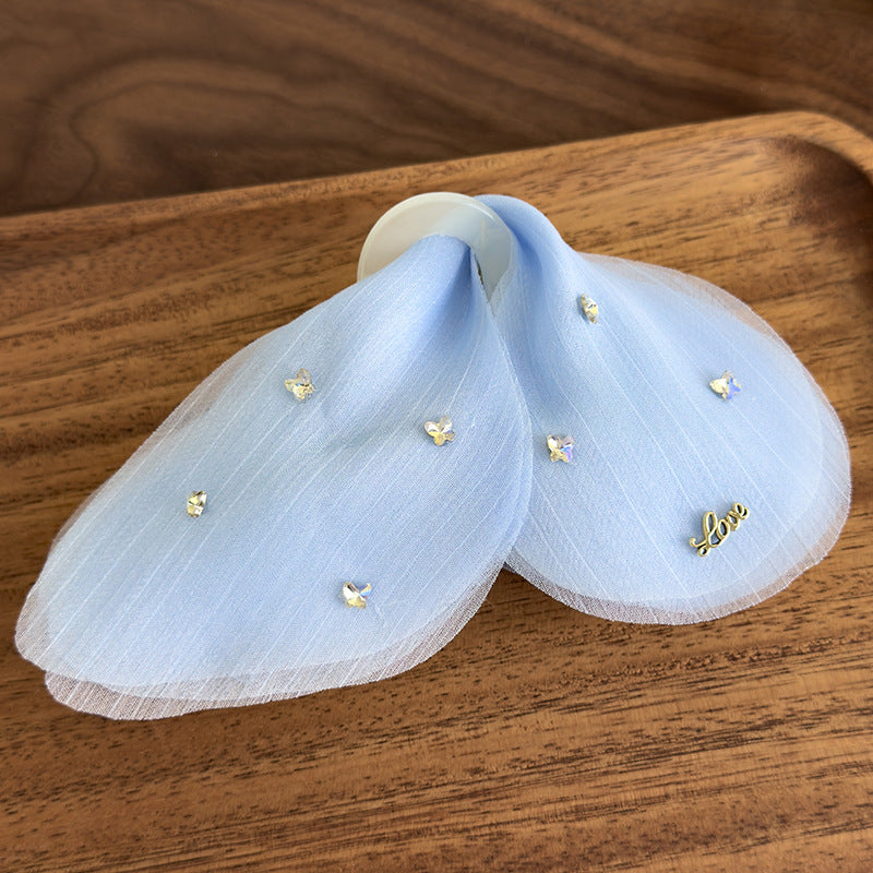 E廠-溫柔薄紗蝴蝶抓夾夢幻法式閃鑽網紗髮夾髮抓大號後腦勺盤髮鯊魚夾「26982」25.05-4