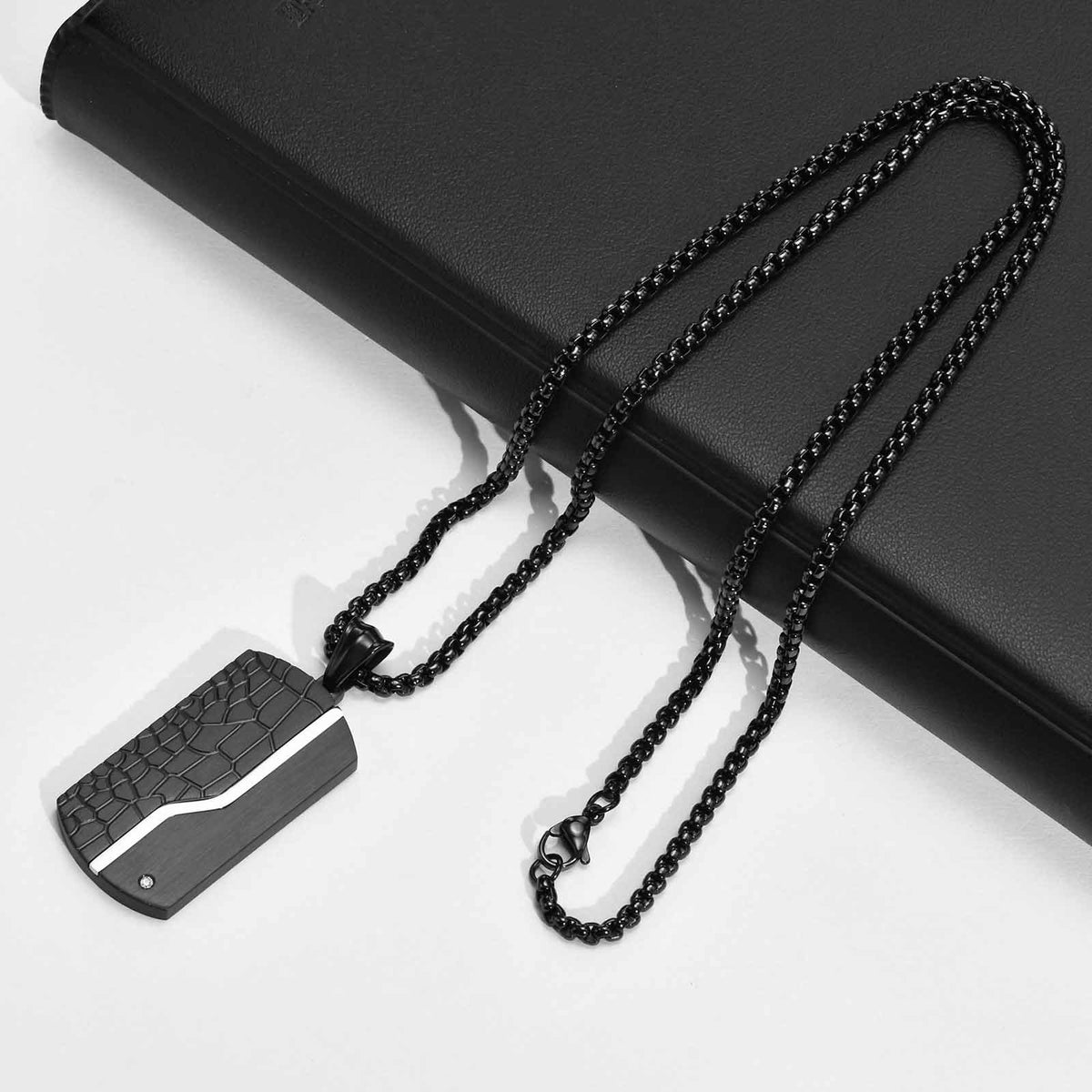 G廠-鈦鋼黑色吊牌 不鏽鋼白色鋯石狗牌吊墜項鍊「PN-1689」25.09-2