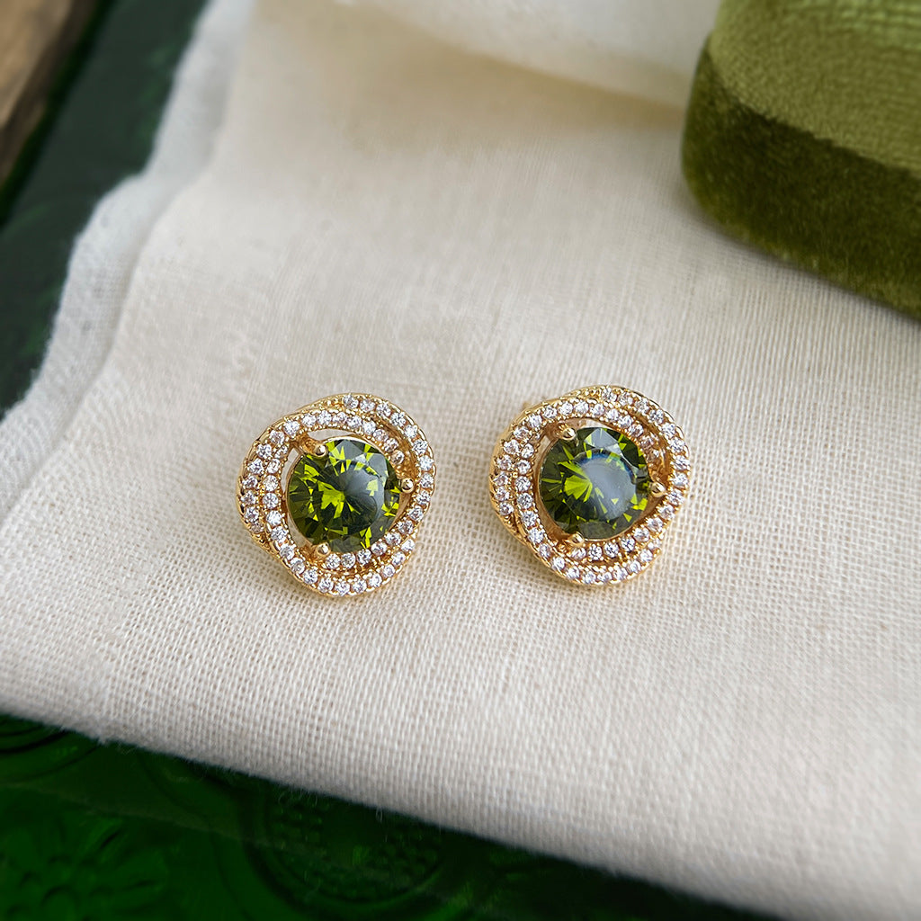 A廠-森系甜美微鑲鋯石橄欖綠耳釘合集 幾何花朵耳飾氣質爆款耳環「ES0603G」25.06-3