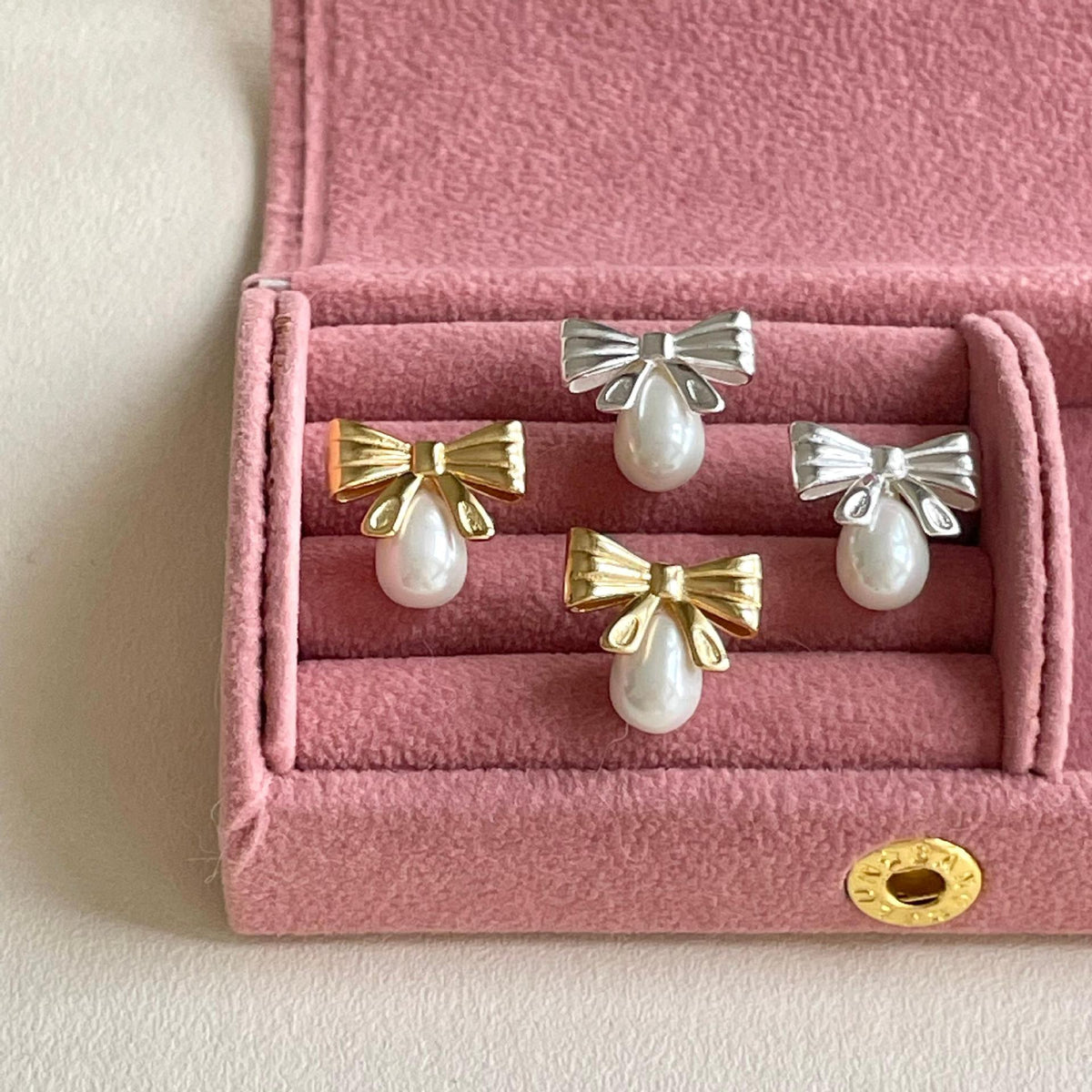 F廠-韓國韓版925純銀蝴蝶結珍珠耳釘簡約氣質百搭ins風耳飾「C1408」25.09-1