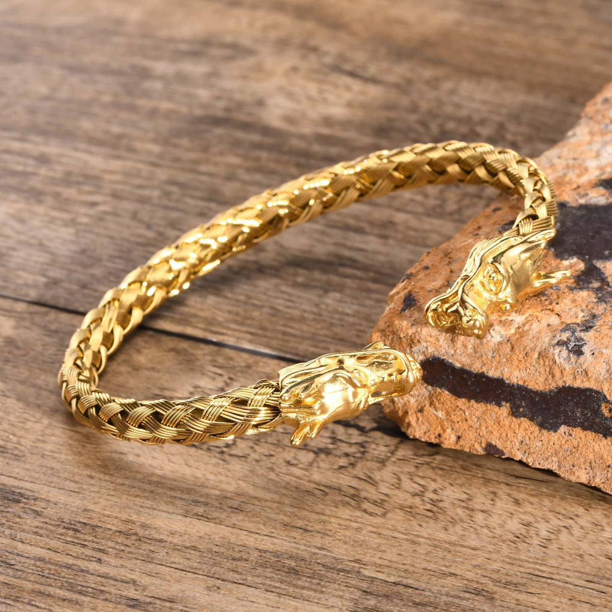 G廠-鈦鋼跨境飾品 男士潮流嘻哈酷手環不鏽鋼編織龍頭開口手鐲「B-444」25.07-2