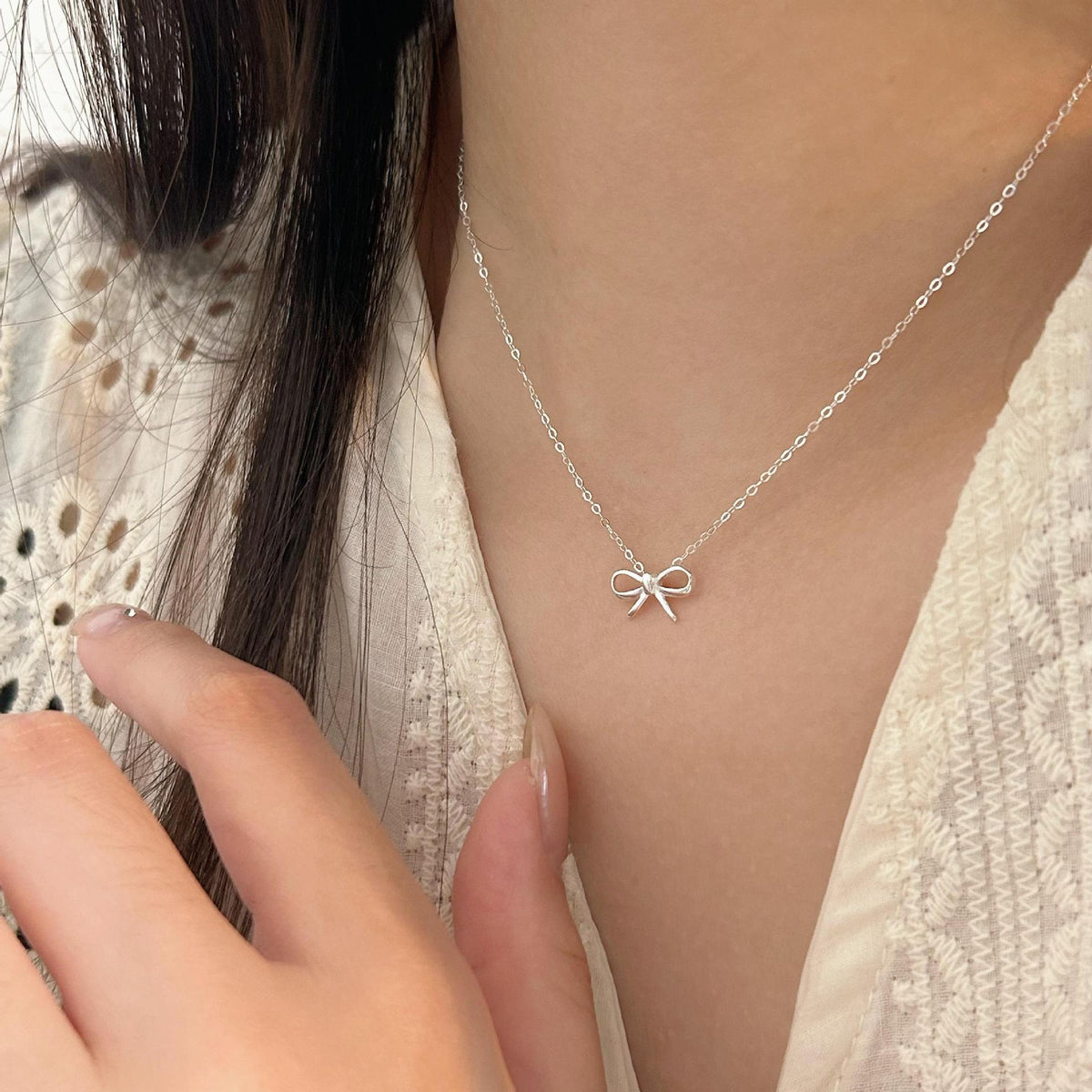 F廠-韓國韓版925純銀蝴蝶結項鍊簡約氣質ins網紅小紅書項鍊「B1315」25.08-1