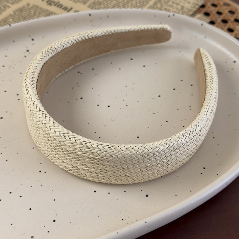 E廠-韓國ins夏季草編拉菲草寬邊髮箍百搭氣質純色頭箍壓髮髮卡髮飾女「27011」25.05-5
