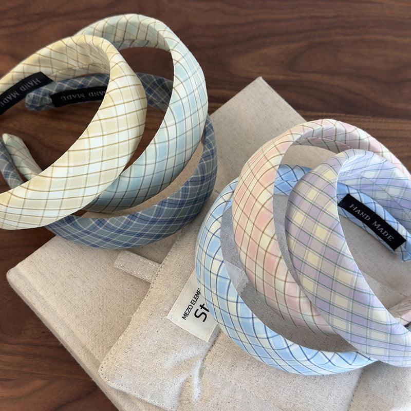 E廠-法式小清新彩色菱格格紋髮箍時尚氣質高顱頂寬邊頭箍外出百搭髮卡「26728」25.03-4