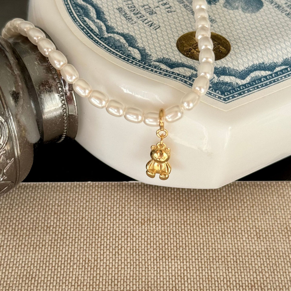 F廠-韓國韓版925純銀小熊珍珠項鍊項鍊簡約氣質ins網紅小紅書「B896」25.08-4