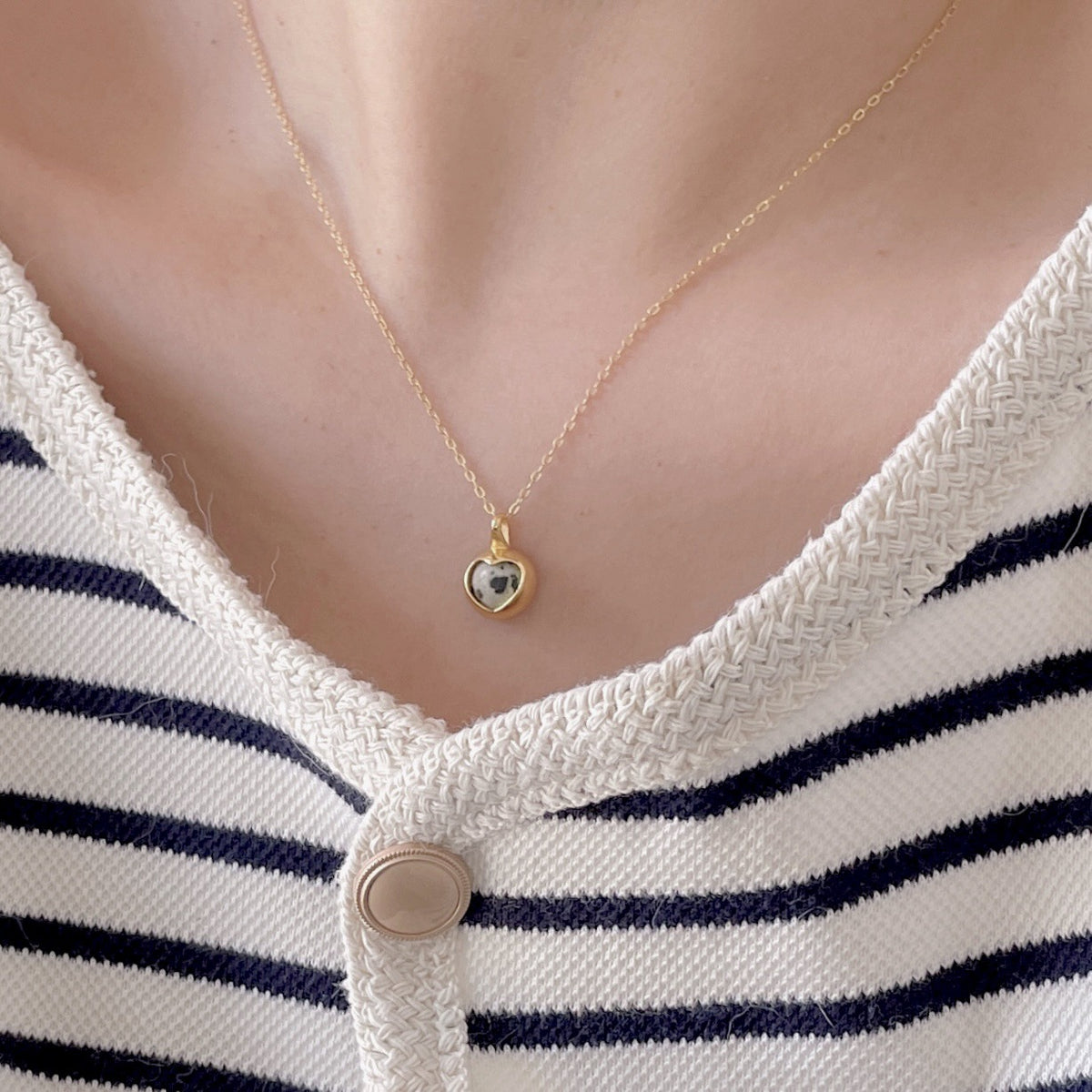 F廠-韓國韓版925純銀愛心斑馬石項鍊簡約ins網紅小紅書項鍊「B1193」25.06-3