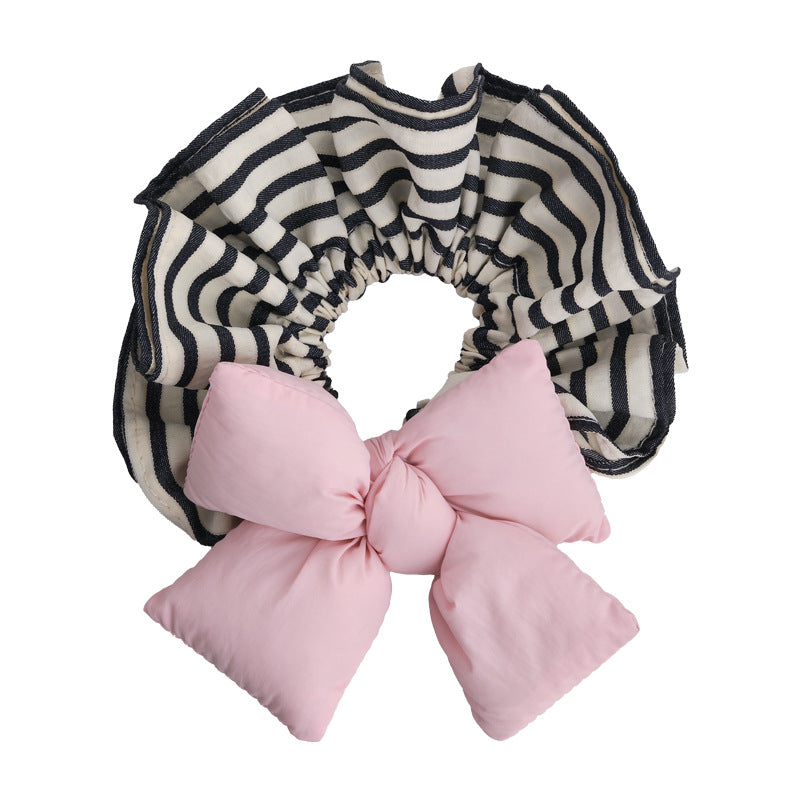 E廠-可愛麵包蝴蝶結條紋大腸圈韓系少女丸子頭皮筋充棉髮圈2025髮飾品「26918」25.05-3