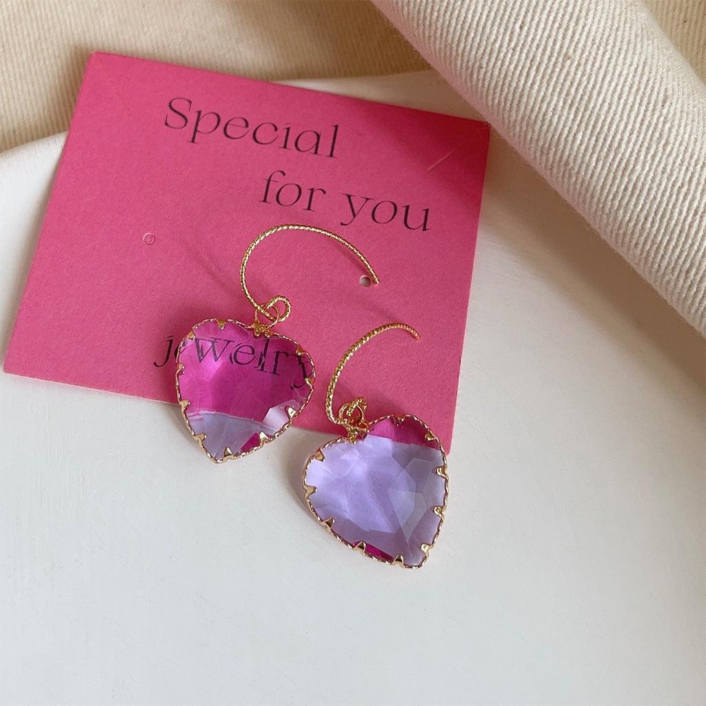 A廠-實物很閃! 玻璃水晶輕奢質感愛心鍍18K優雅高級感耳飾復古耳環女「3678」24.03-5