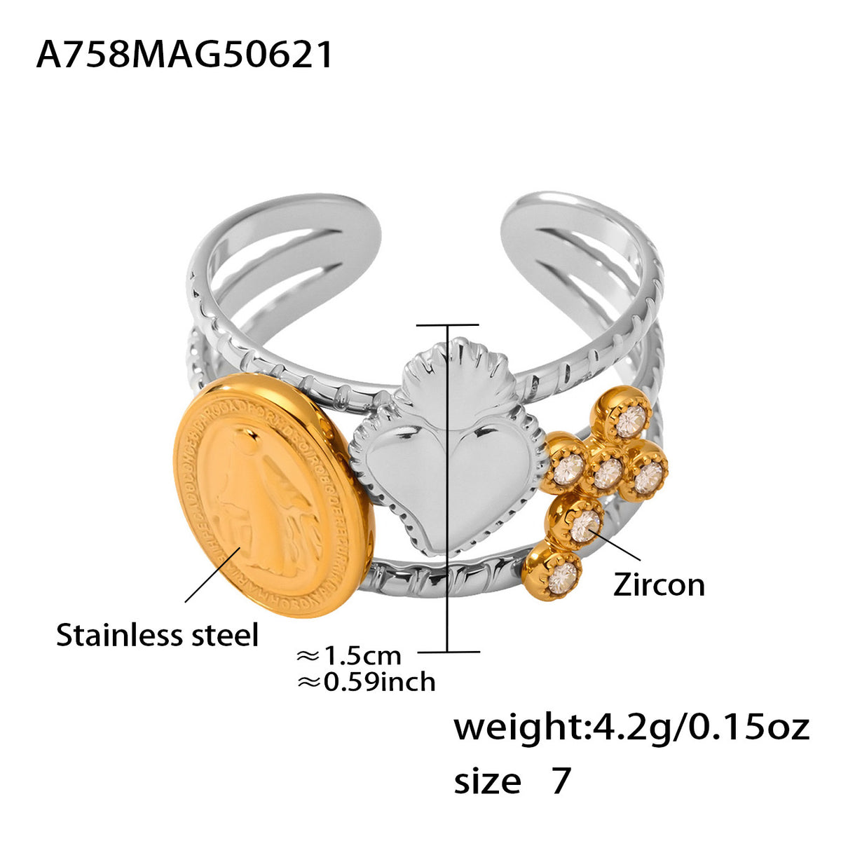 B廠-5A鋯石手工滴油指環百搭高級感手飾鈦鋼開口戒指ins不掉色「A756-A757」25.06-4