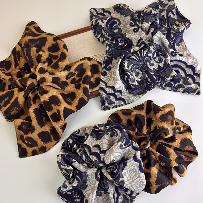 E廠-復古圖騰印花豹紋大腸髮圈女氣質百搭方形頭繩扎馬尾髮繩高級頭飾「27379」25.08-4