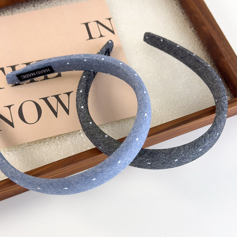 E廠-滿鑽牛仔布藝高顱頂髮箍女2025新款寬邊夏日頭箍髮卡外出百搭頭飾「26880」25.05-1