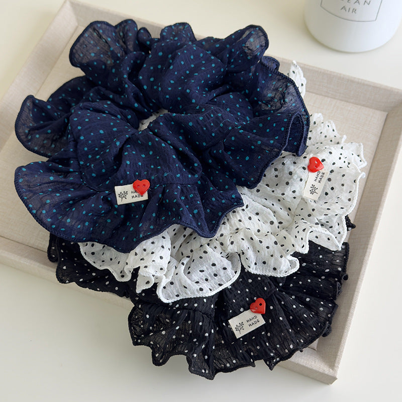 E廠-韓系慵懶風波點荷花邊大腸髮圈女高級感扎頭髮超大號百搭頭繩髮圈「27038」25.06-1