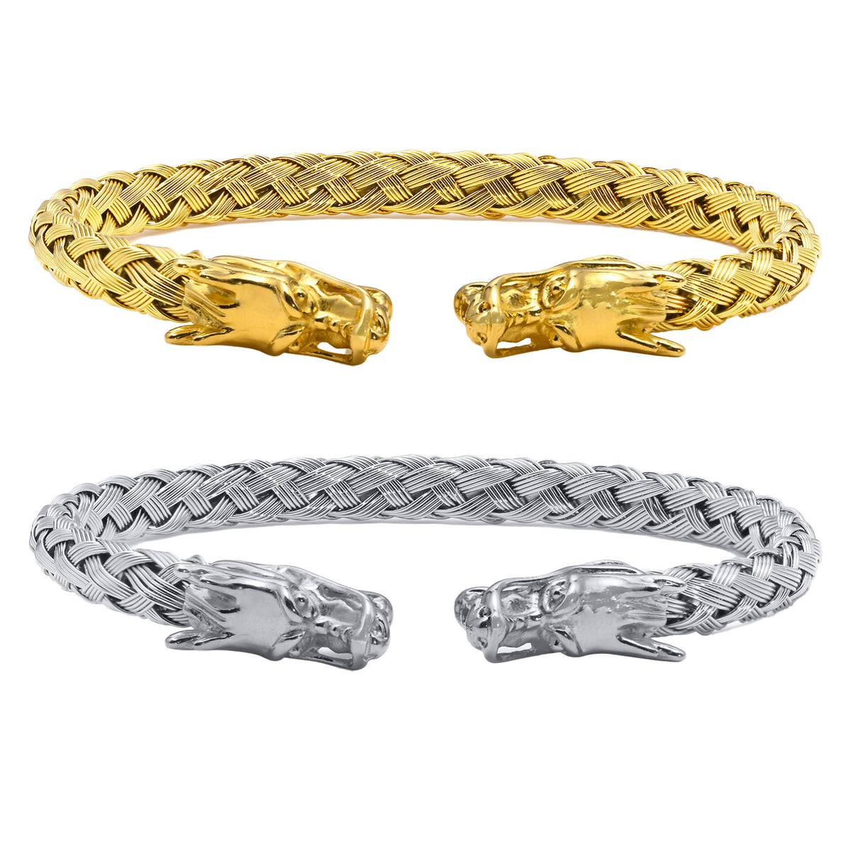 G廠-鈦鋼跨境飾品 男士潮流嘻哈酷手環不鏽鋼編織龍頭開口手鐲「B-444」25.07-2