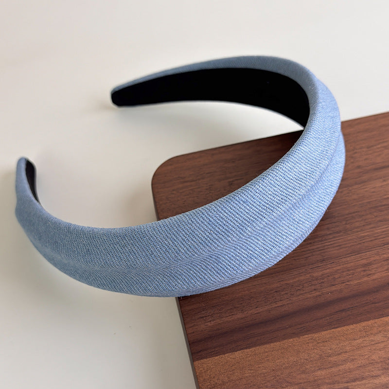 E廠-小清新風~韓系牛仔布藝簡約寬邊髮箍女款2025新款高顱頂頭箍髮飾「27250」25.07-4