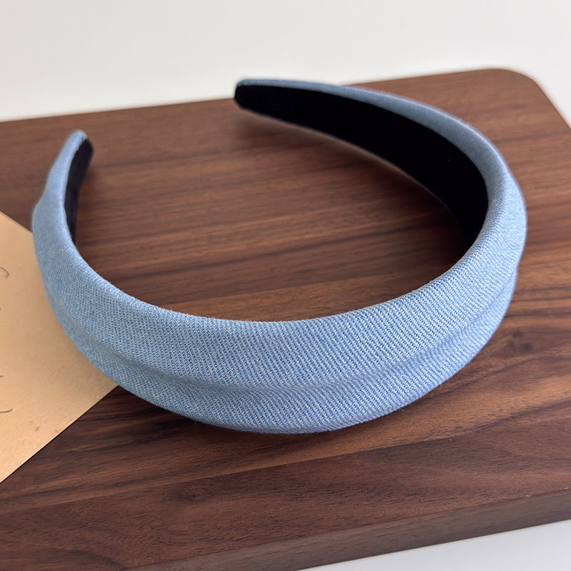 E廠-小清新風~韓系牛仔布藝簡約寬邊髮箍女款2025新款高顱頂頭箍髮飾「27250」25.07-4