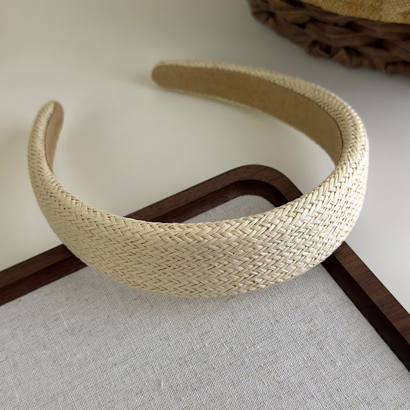 E廠-度假風草編寬邊髮箍女款波西米壓頭箍日常外戴髮捆高顱頂洗臉髮卡「25684」25.06-4