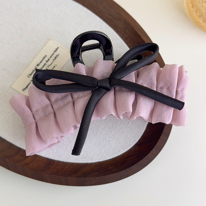 E廠-韓系復古法式褶皺裙擺蝴蝶結髮抓甜美小眾高級氛圍感抓夾髮飾頭飾「27116」25.06-4