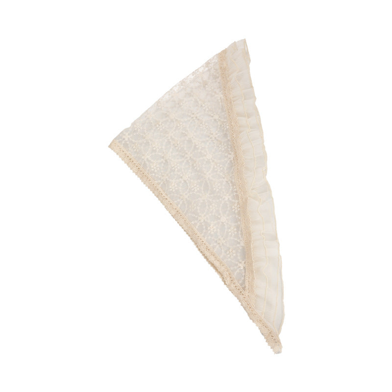 E廠-新款溫柔色系蕾絲花邊三角巾純欲法式髮飾溫柔綁髮包頭可愛髮箍女「26802」 25.04-3