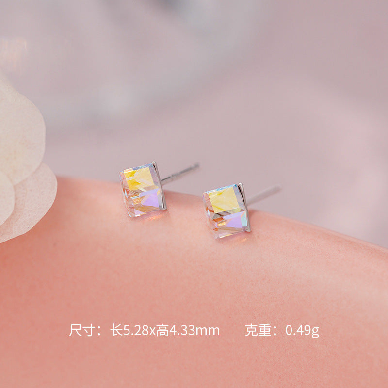 D廠-S925純銀茶色幻彩方形水晶耳環簡約韓風輕奢養耳洞耳飾「YC2499E YC2913E」25.10-4