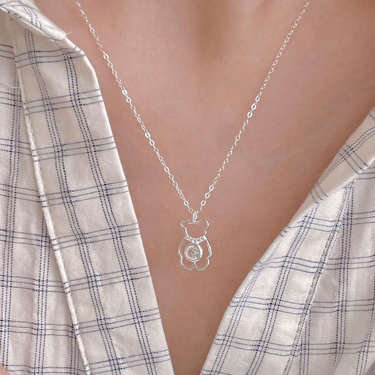 F廠-韓國韓版925純銀小熊鋯石項鍊簡約氣質ins網紅小紅書項鍊「B1370」25.08-3