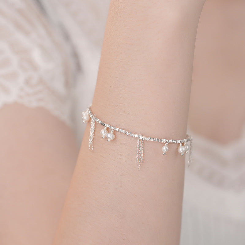 D廠-S925純銀珍珠碎銀子流蘇手鍊精緻復古個性時尚溫柔手飾「YC4020SL_1」25.08-4
