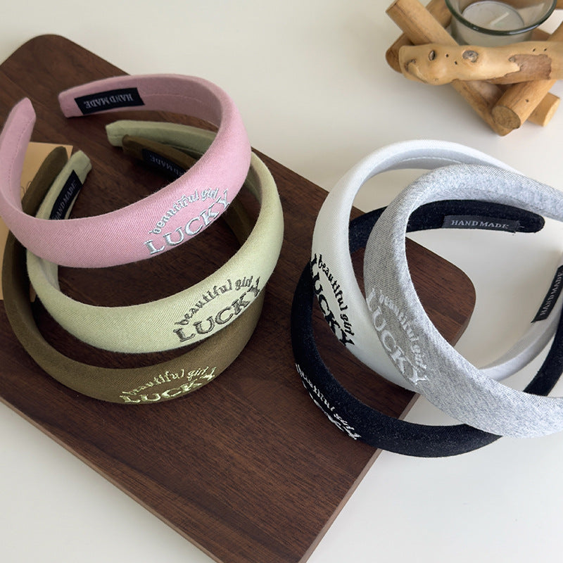 E廠-韓國網紅同款髮箍女布藝高顱頂刺繡字母髮箍髮卡百搭簡約頭箍髮飾「27082」25.06-3