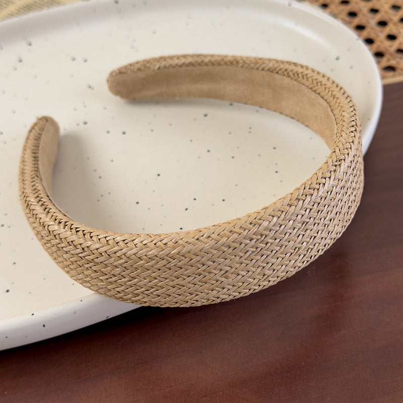 E廠-韓國ins夏季草編拉菲草寬邊髮箍百搭氣質純色頭箍壓髮髮卡髮飾女「27011」25.05-5