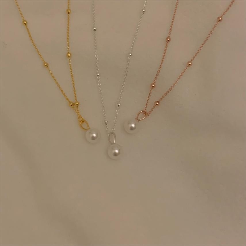 F廠-韓國韓版925純銀珍珠項鍊簡約網紅小紅書冷淡風間珠項鍊「B1166」25.08-2