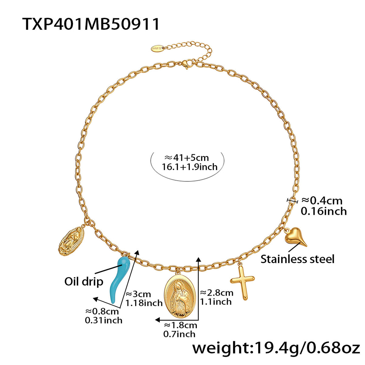 B廠-不鏽鋼圓牌耶穌人像多配件DIY項鍊手鍊套裝歐美風時尚飾品「TXP401-TXE401」25.09-3