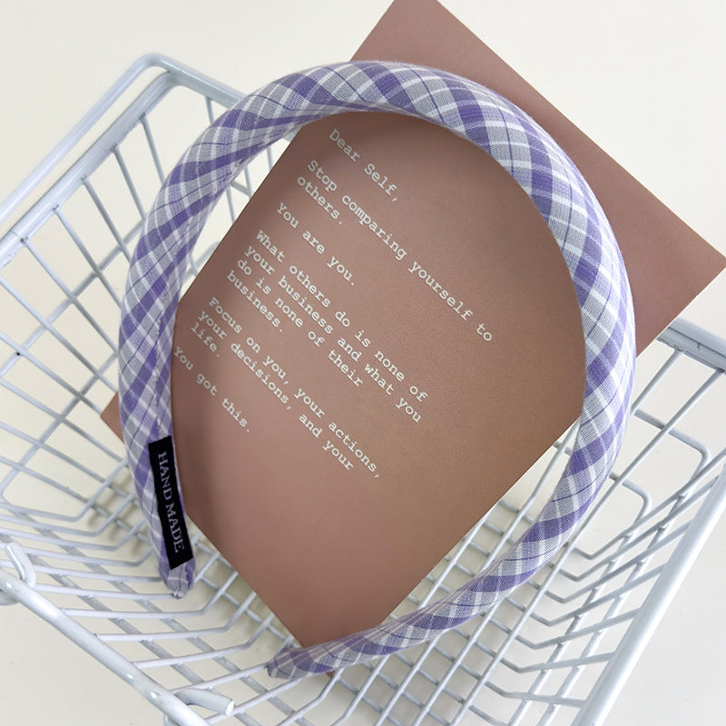 E廠-仙女紫~紫色格子純色髮箍女2025新款外出百搭高顱頂洋氣髮卡頭箍「26883」25.05-1